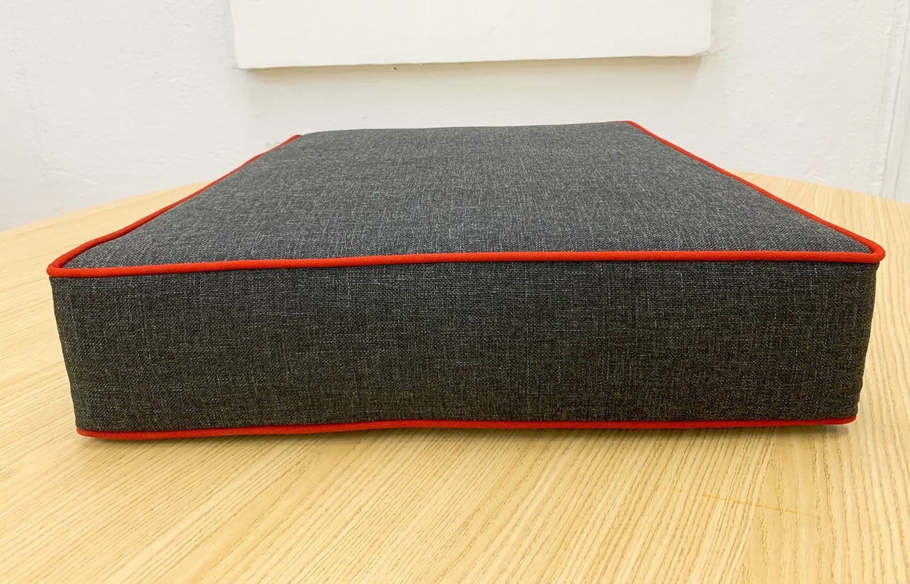 Grey Trapezoid Cushion Cover with Red Piping