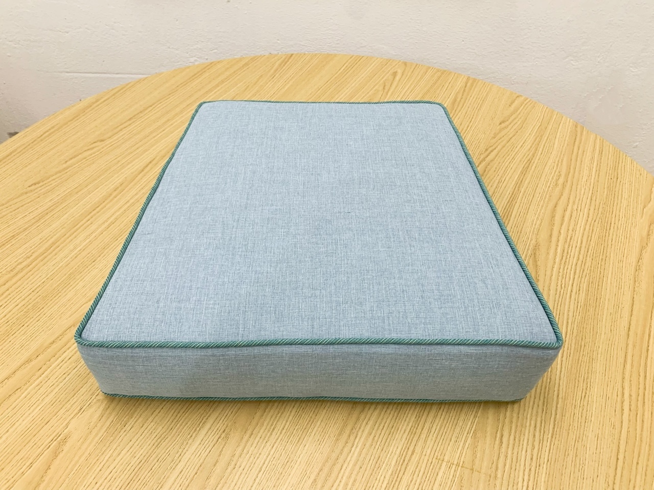 Maldives Blue Trapezoid Cushion Cover With Spring Green Piping