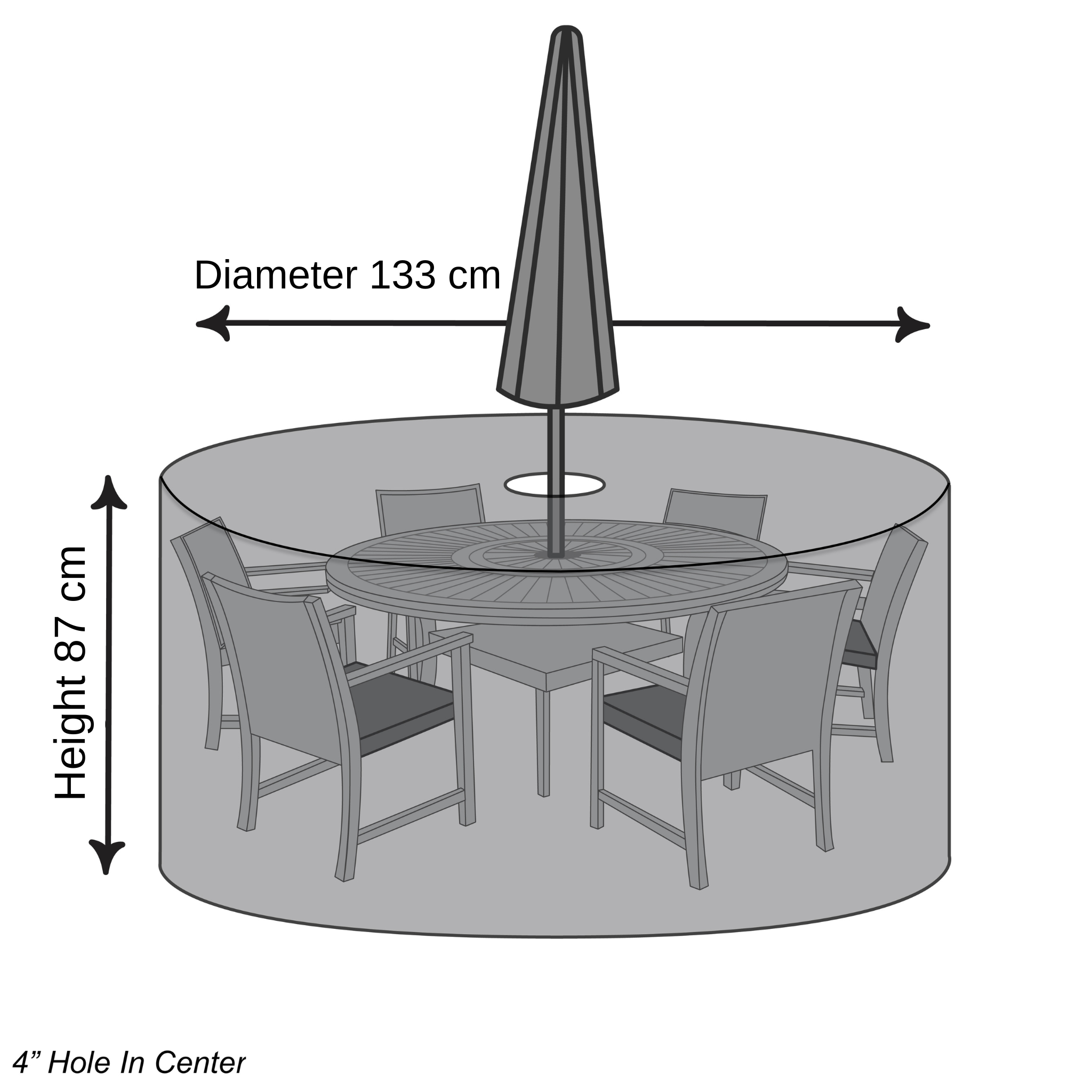 Round Dining Cover With Umbrella Hole - 133 cm x 87 cm