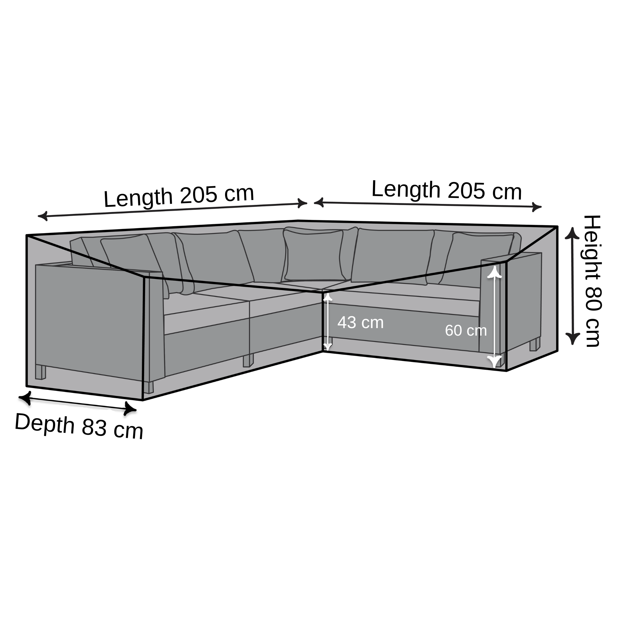 L-Shape Outdoor Sofa Cover - 205cm X 83cm X 80cm