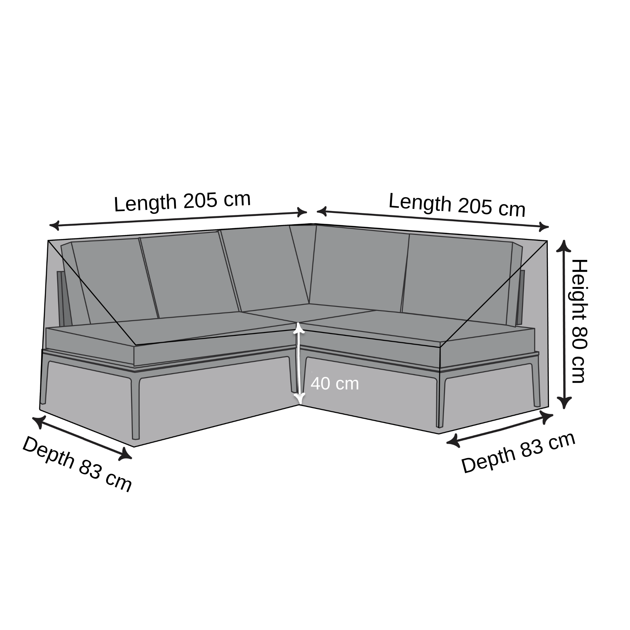 Equal-Side L-shape Sofa Cover - 205cm X 205cm X 83cm X 80cm