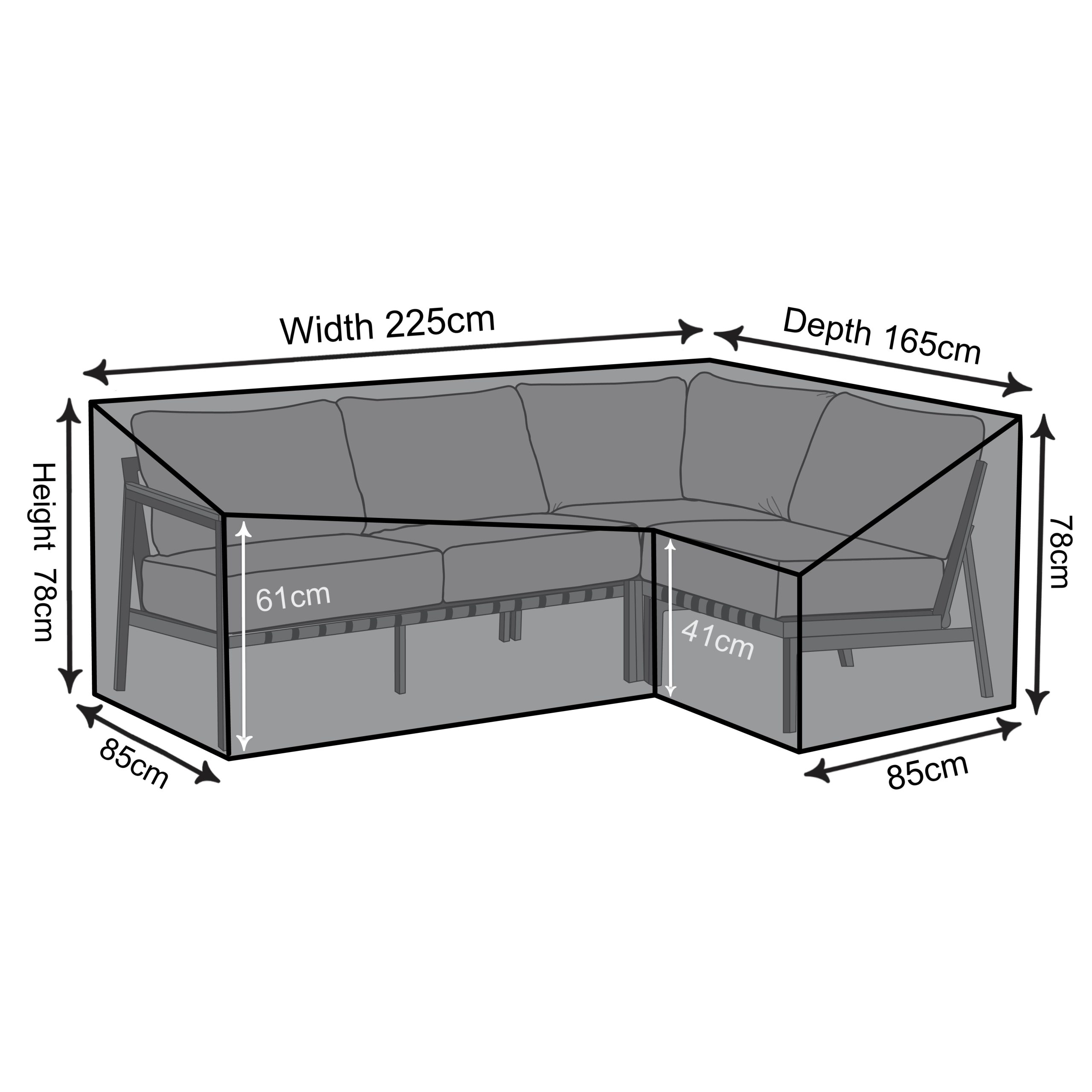 Left-Hand Corner Sofa Cover - 225cm X 165cm X 78cm