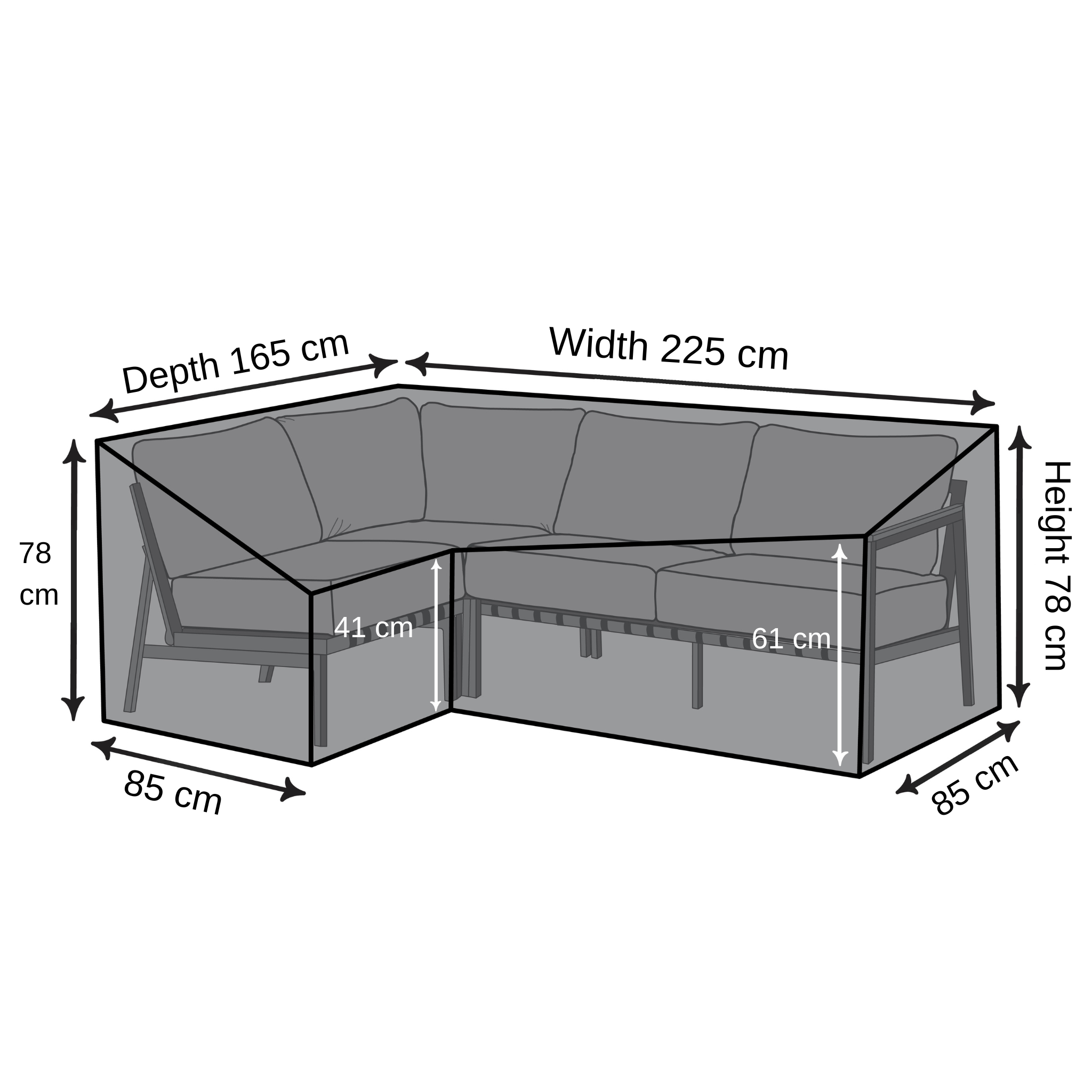 Right-Hand Corner Sofa Cover - 225cm X 165cm X 78cm