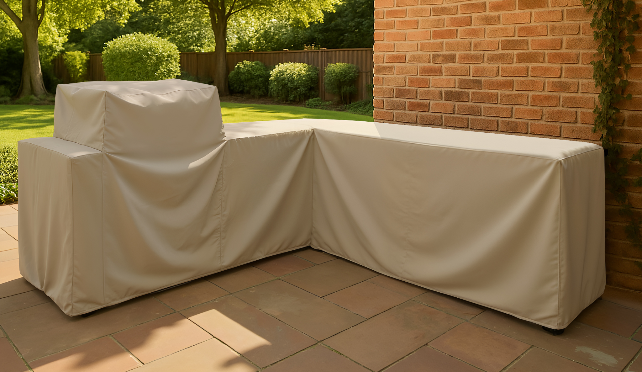 Beige L Shape Barbecue Kitchen Cover – Left