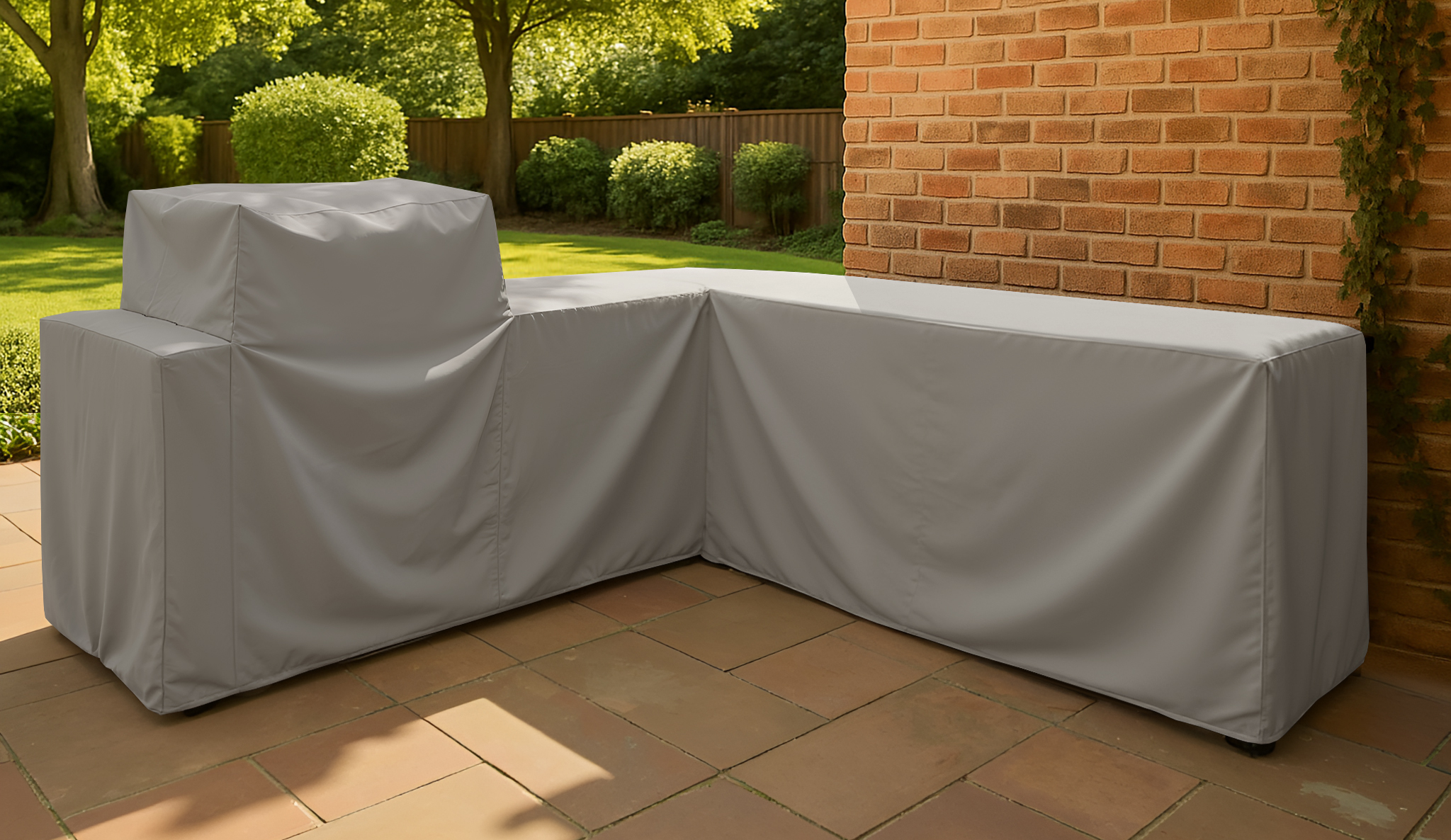 Grey L Shape Barbecue Kitchen Cover – Left