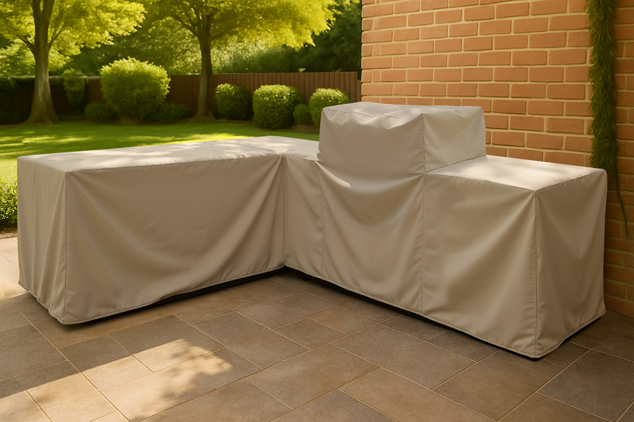 Beige L Shape Barbecue Kitchen Cover – Right