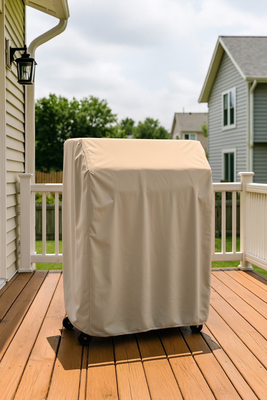 Beige BBQ Grill Cover with No Side Shelves