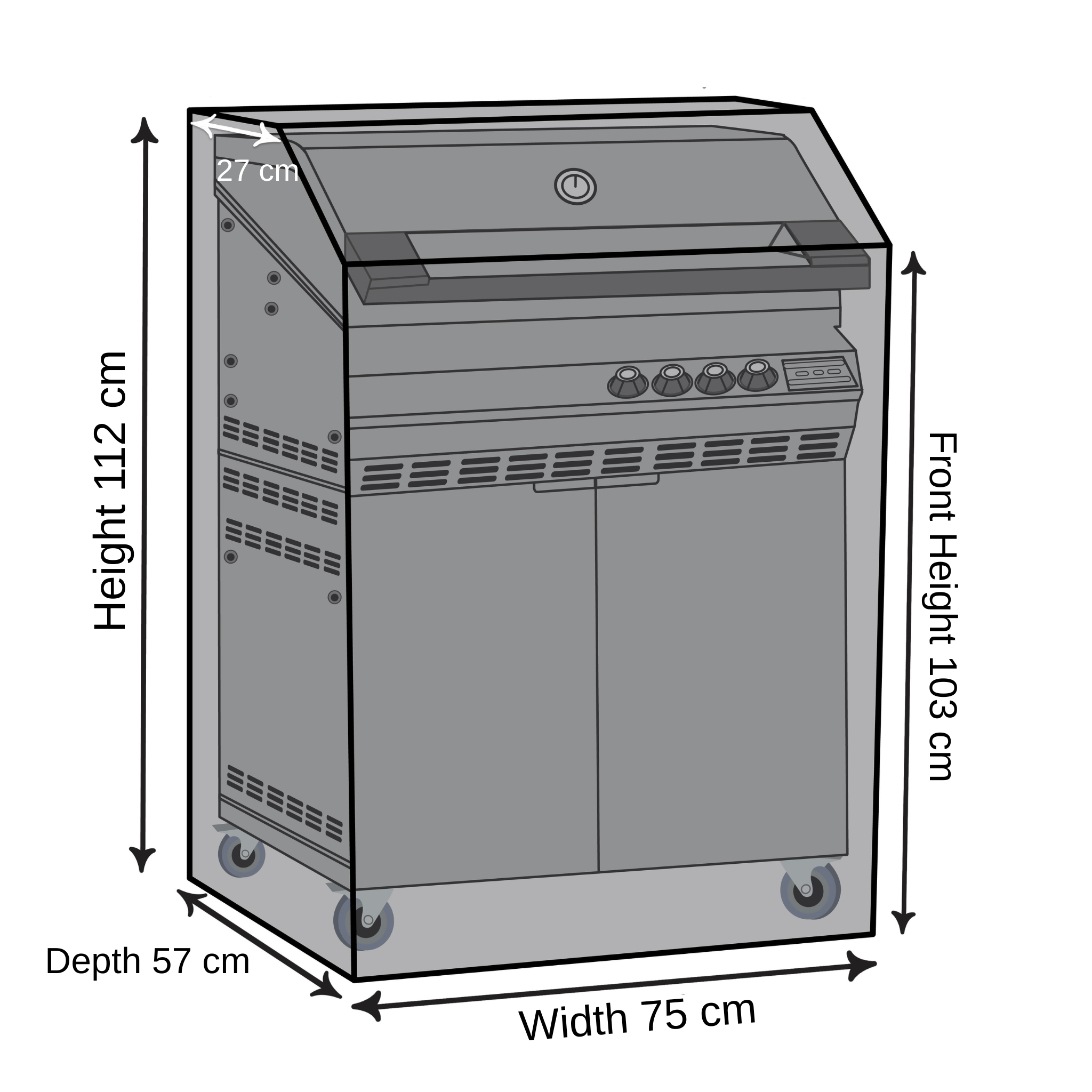 BBQ Grill Cover with No Side Shelves - 75cm X 57cm X 112cm