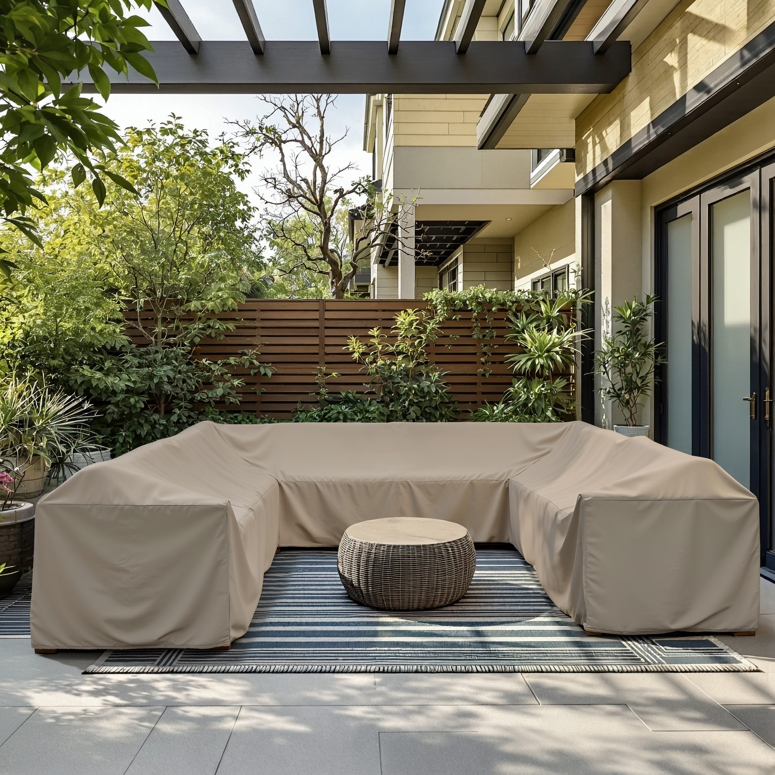 Beige U-Shaped Outdoor Sofa Cover