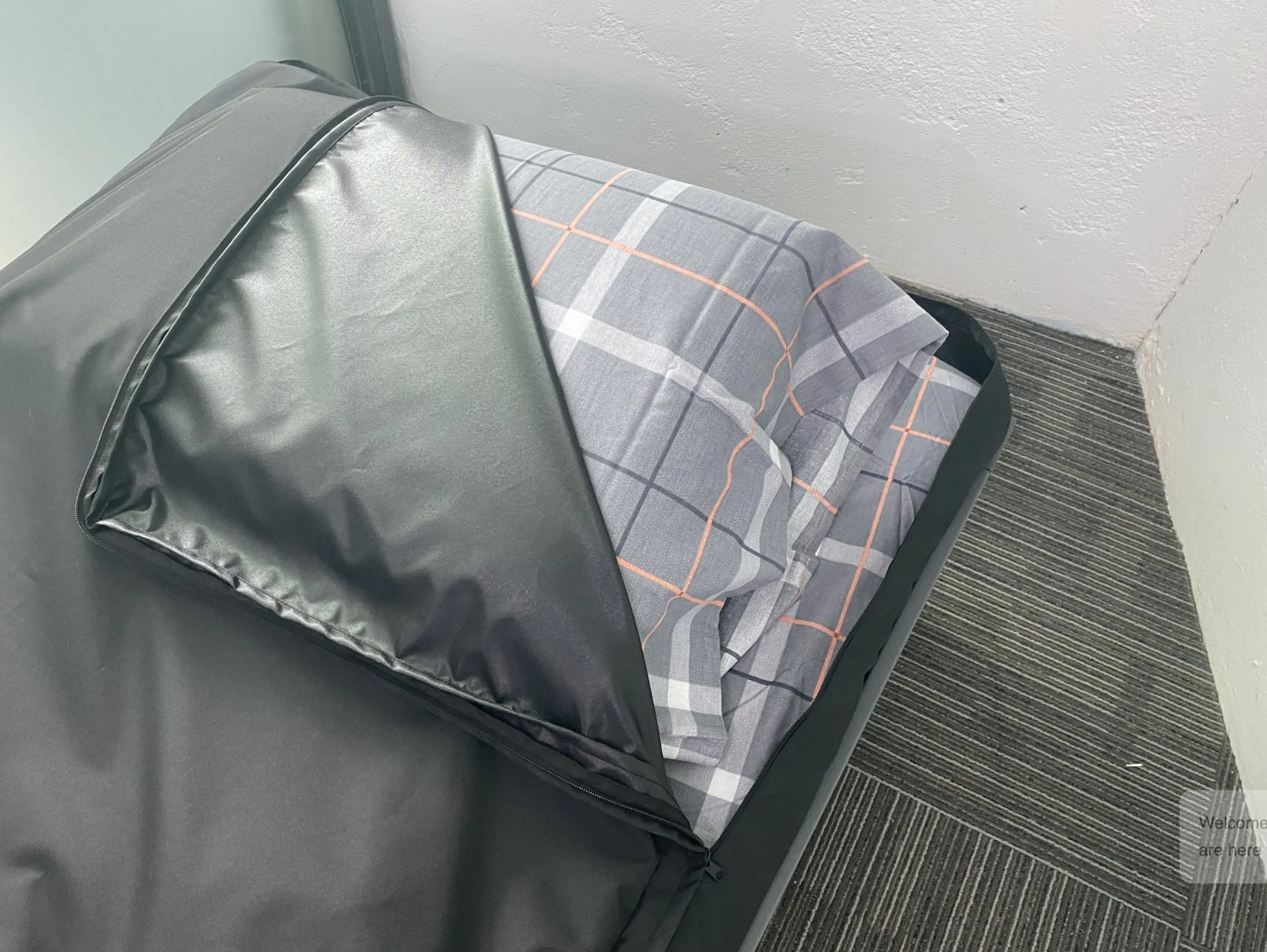 Black Mattress Cover With Zip Opened