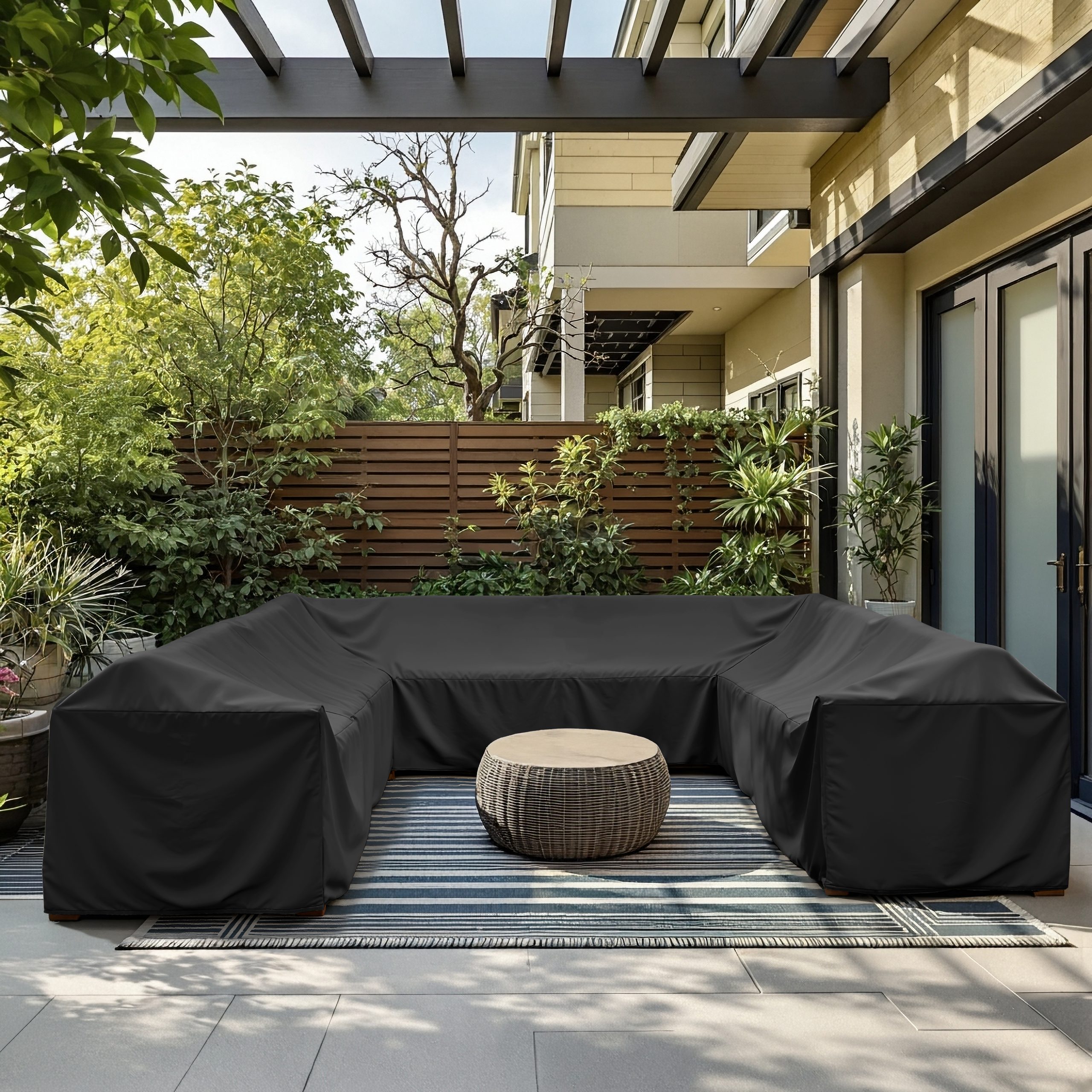 Black U-Shaped Outdoor Sofa Cover