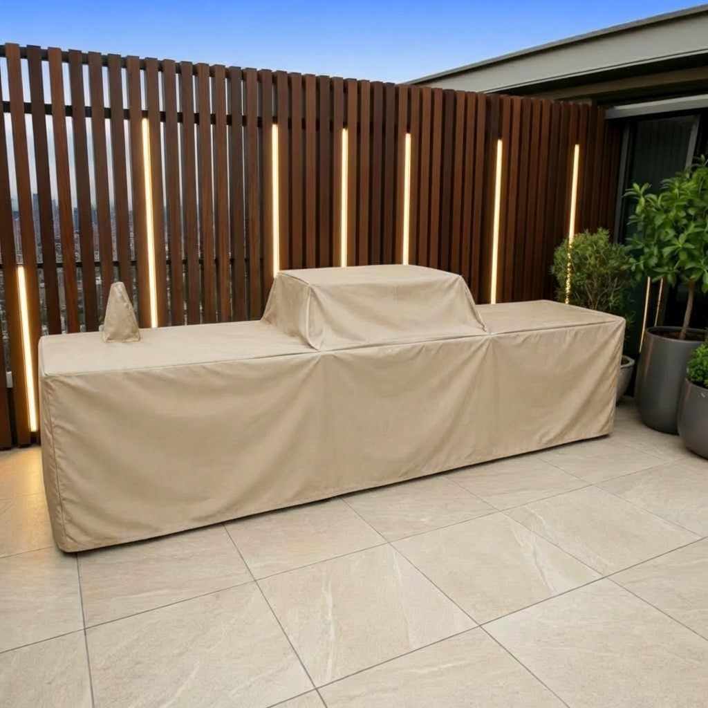 Beige Patio Kitchen Cover with Left Tap