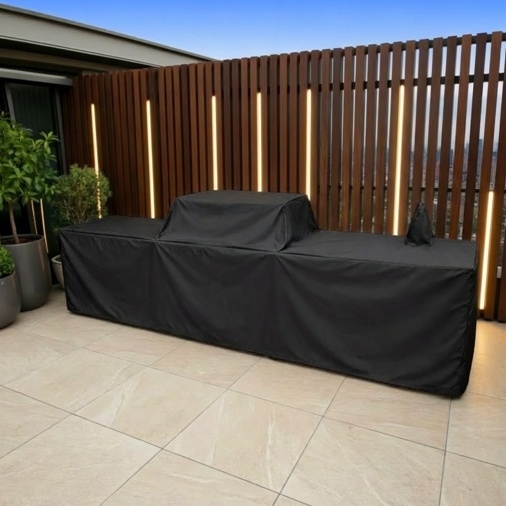Black Patio Kitchen Cover with Tap on Right