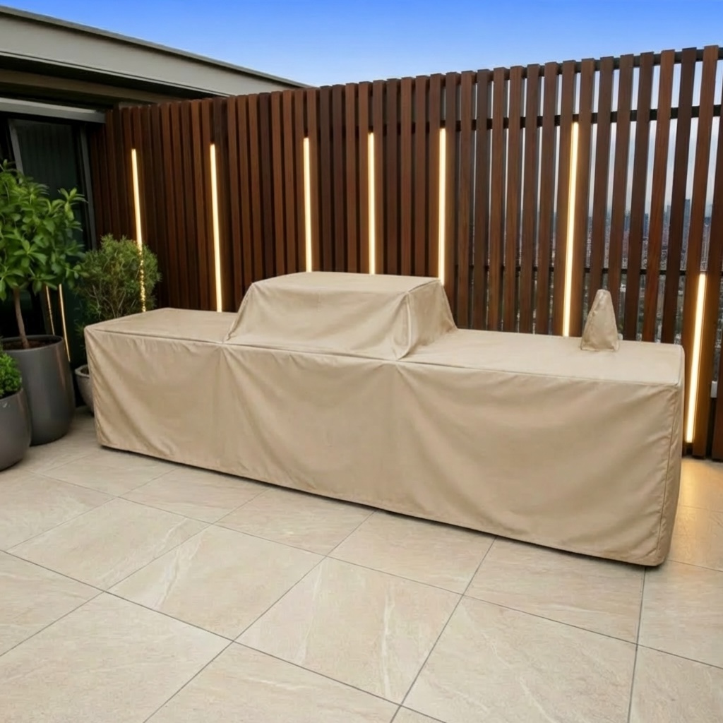 Beige Patio Kitchen Cover with Tap on Right