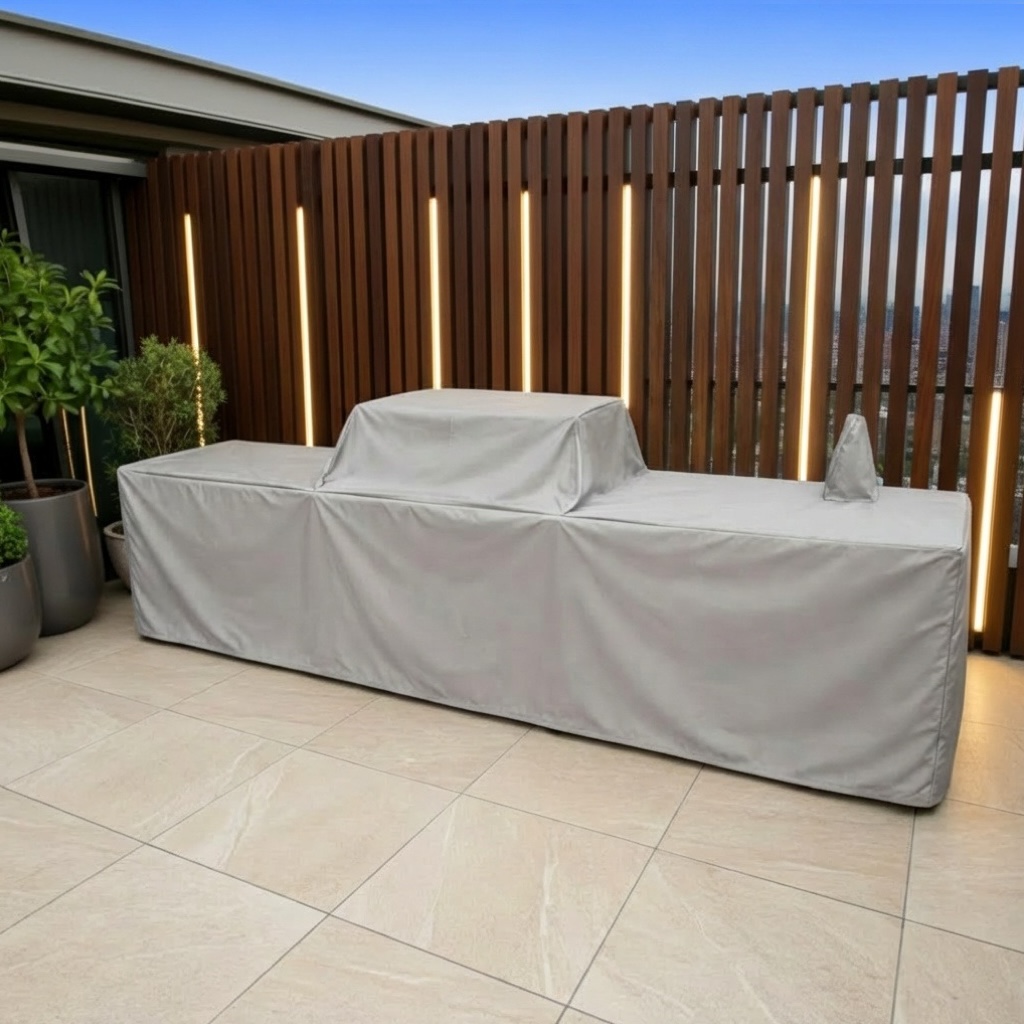 Grey Patio Kitchen Cover with Tap on Right
