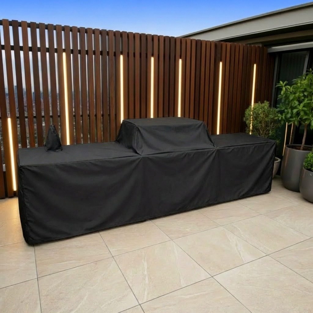 Black Patio Kitchen Cover with Left Tap